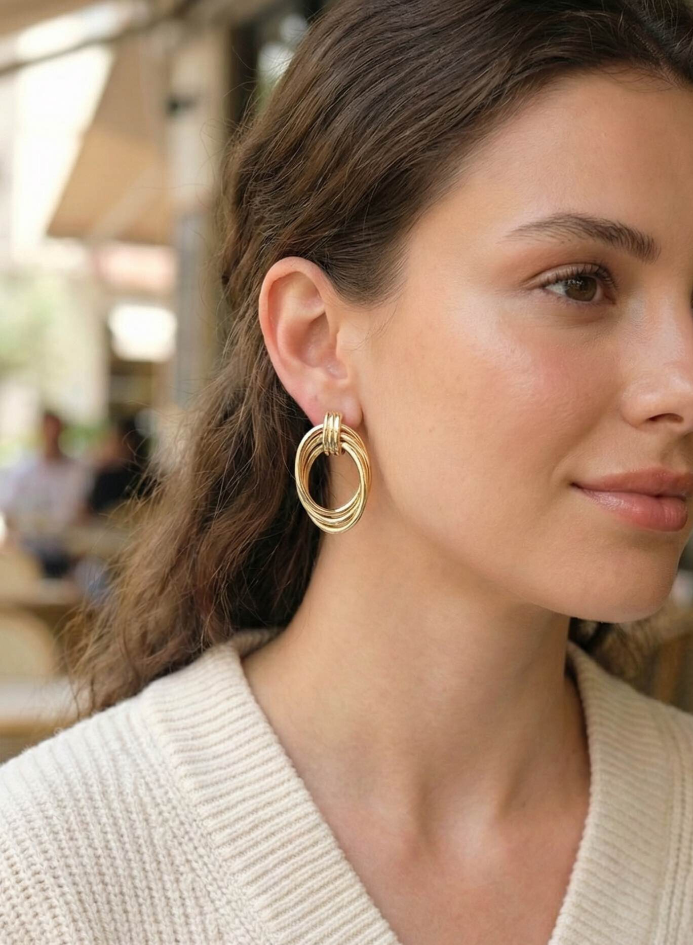 Pirinç Damla Model Vintage Kadın Küpe Gold Renk