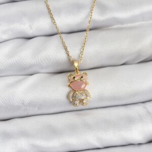 316L Çelik Teddy Bear Model Zirkon Taşlı Gold Kadın Kolye