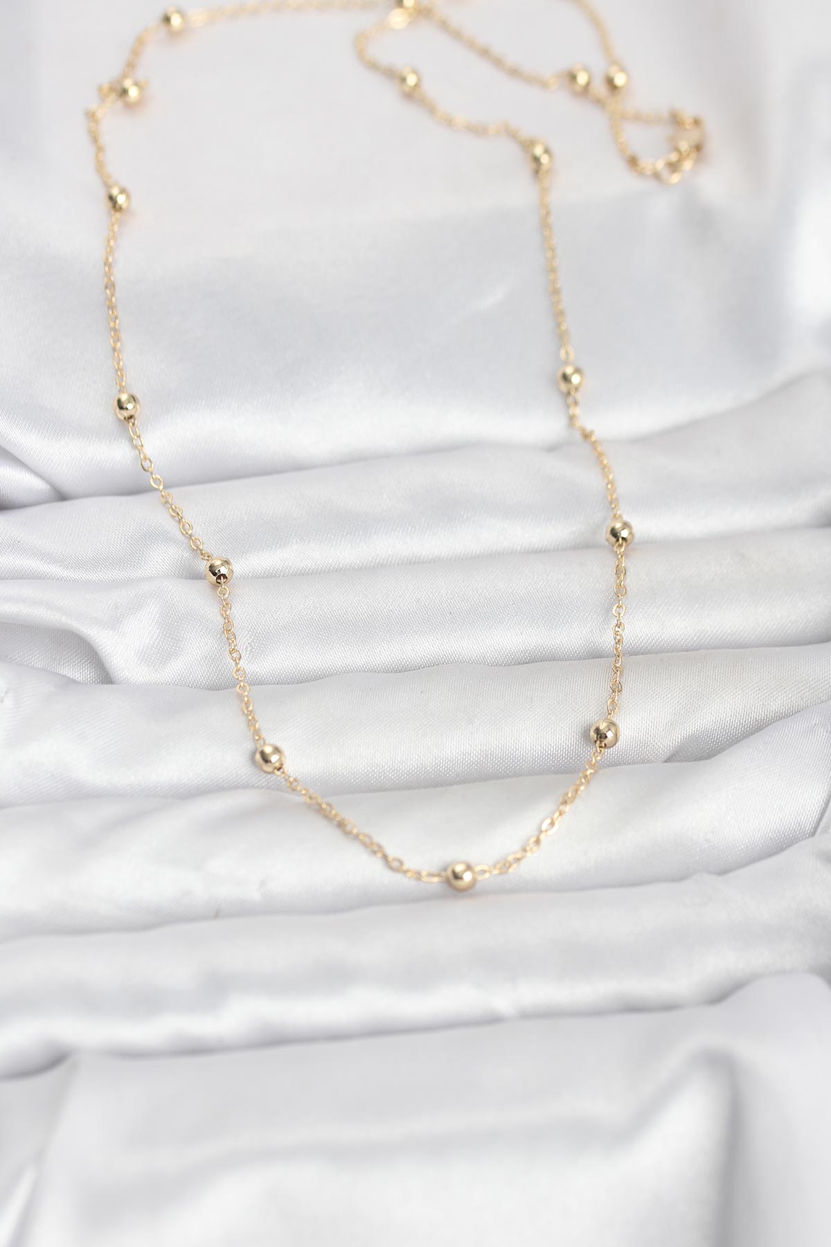Kadın Kolye 14K Gold Kaplama Top Zincir 60 cm - Görsel 2