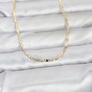 14K Gold Kaplama Lazerli Yassı Zincir Kadın Kolye 60 cm
