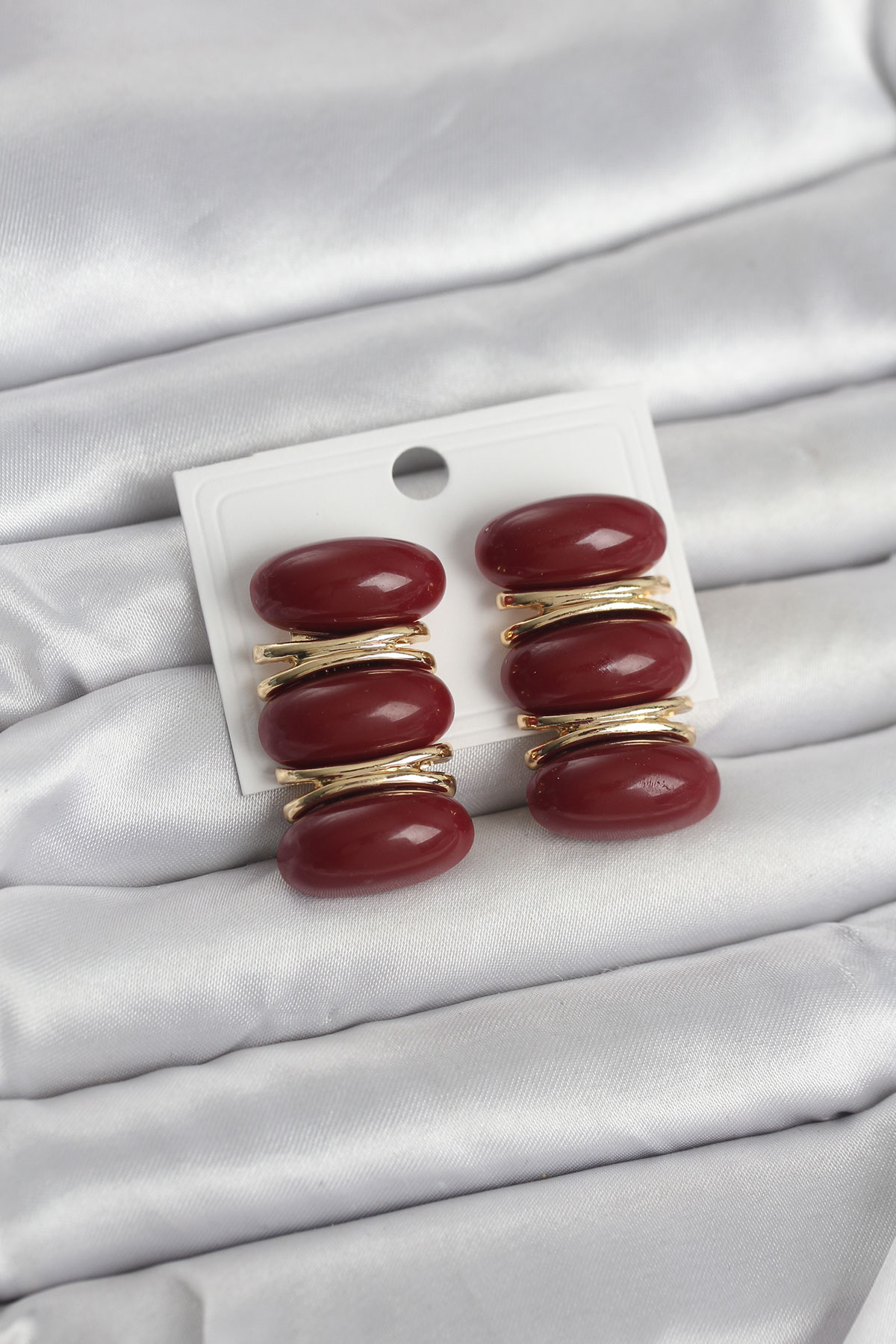 Bordo Vintage Model Gold Kaplama Kadın Küpe