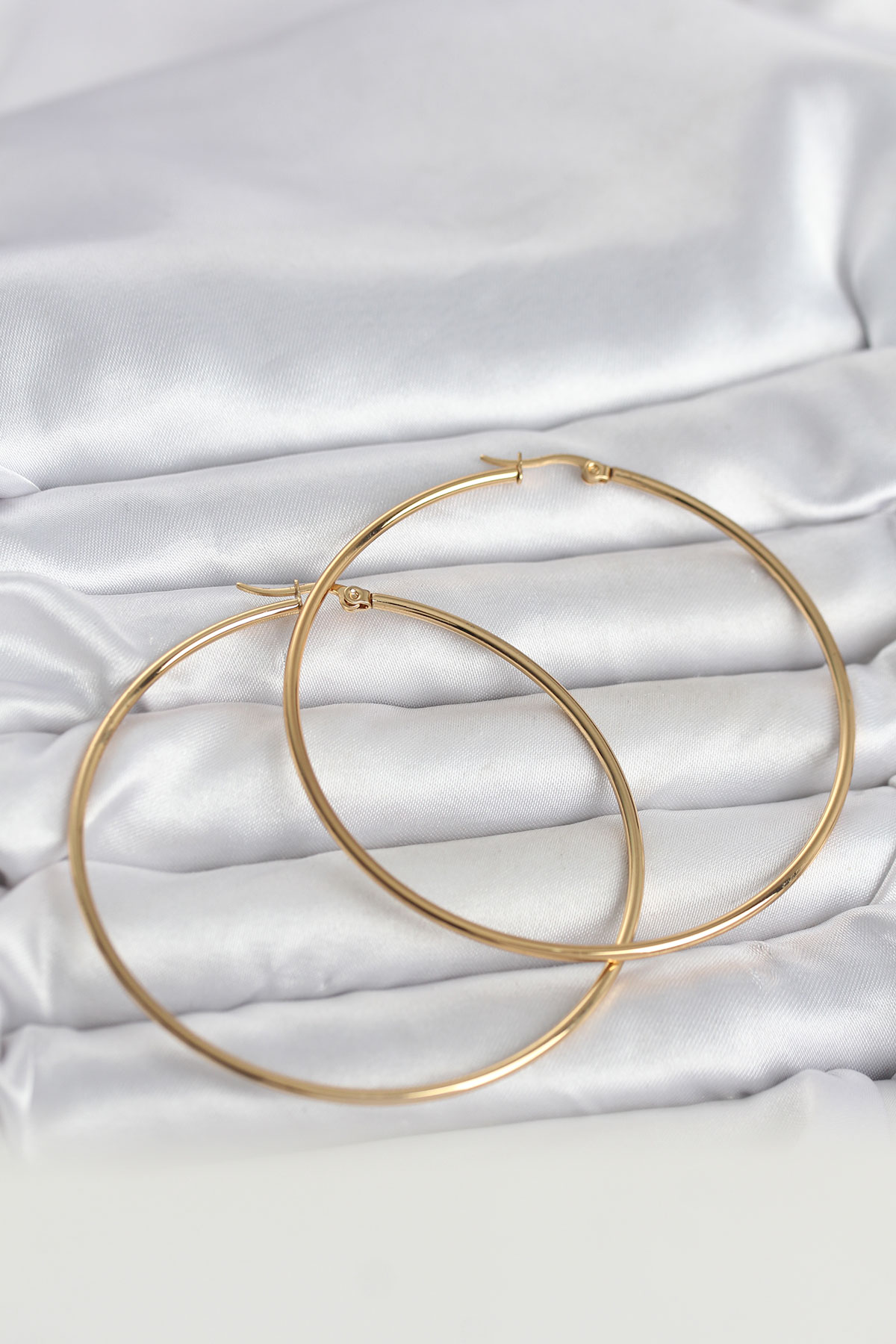 316L Çelik Halka Küpe Gold Kaplama 70 mm Kadın