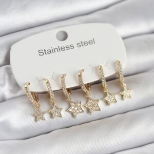 316L Çelik Yıldız Model Gold Kadın Küpe 6'lı Set
