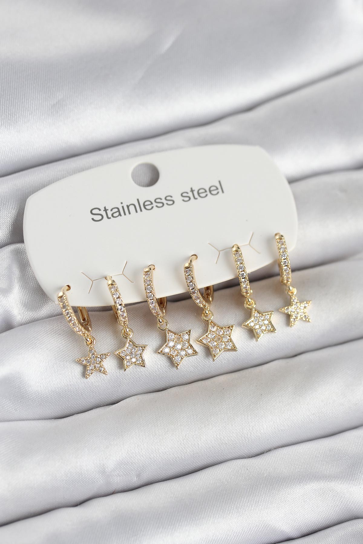 316L Çelik Yıldız Model Gold Kadın Küpe 6'lı Set