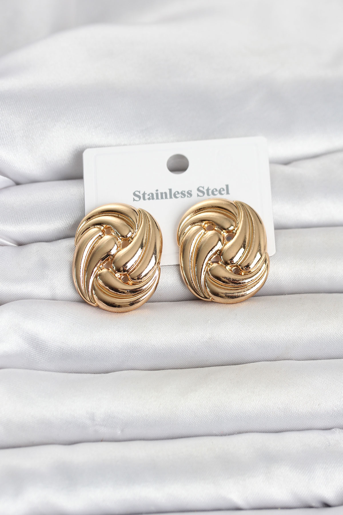316L Çelik Kadın Küpe Gold Renk Motif Desen Model