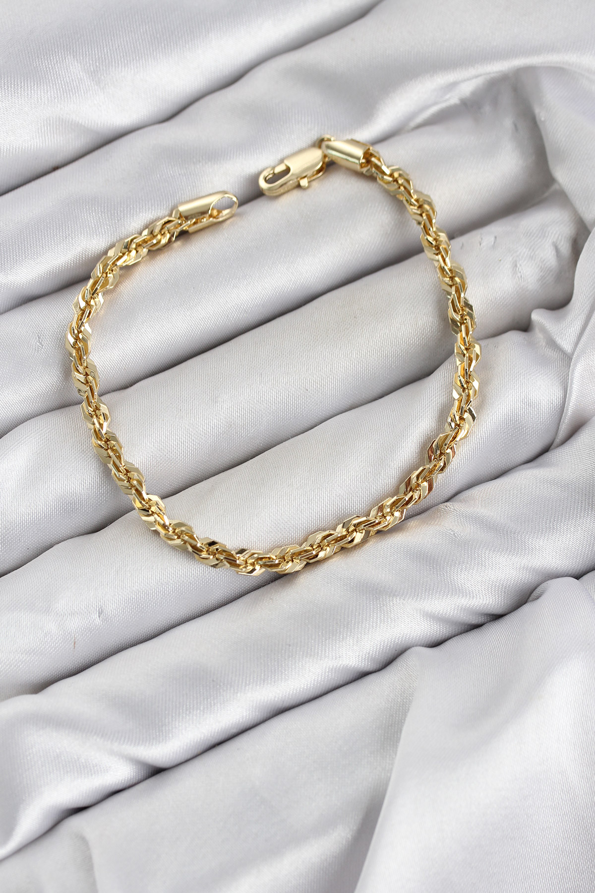 Singapur Model Zincir Bileklik Gold Kaplama Zirkon Taşlı