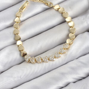 Kalp Model Zirkon Taşlı Gold Kaplama Kadın Bileklik