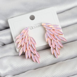 Kanat Küpe Pembe Kristal Taşlı Altın Kaplama