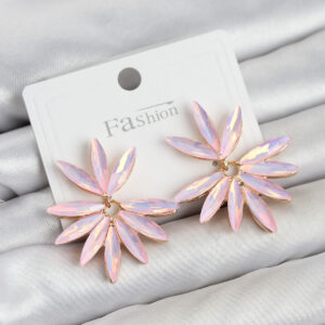 Lotus Model Pembe Kristal Taşlı Altın Kaplama Kadın Küpe