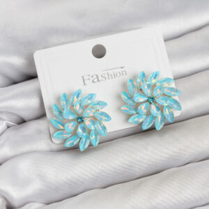 Kadın Küpe Buz Mavisi Kristal Taşlı Çiçek Model Altın Kaplama Tasarım 2