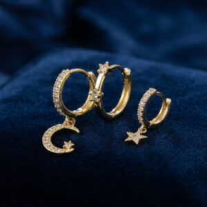 Ay Yıldız Tasarımlı Gold Renk 3'lü Set Küpe