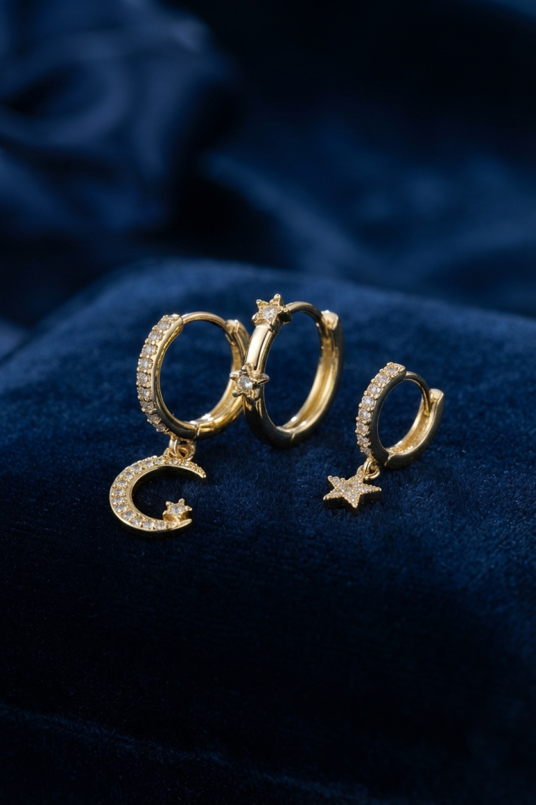 Ay Yıldız Tasarımlı Gold Renk 3'lü Set Küpe