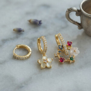 3'lü Set Gold Renk Çiçek Model Küpe