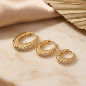 Kupe Seti Gold Renk Oval Halka Zirkon Tasli 3 lu