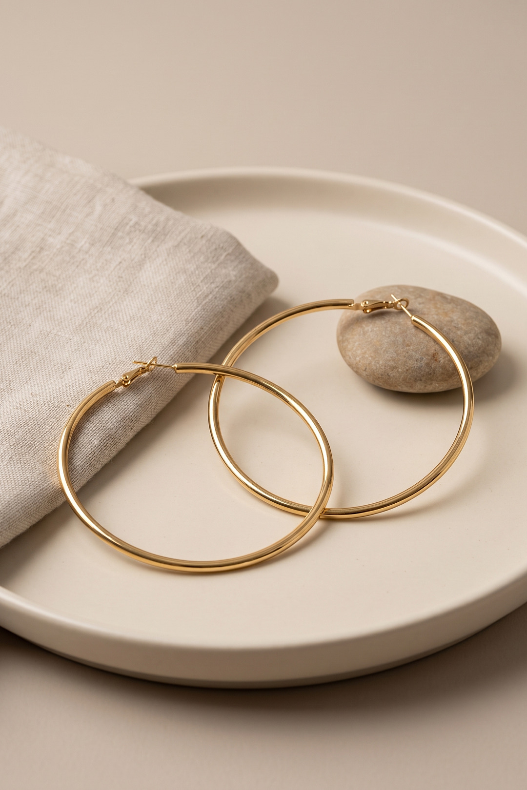 316L Çelik Halka Küpe 66 mm Gold Renk Kadın
