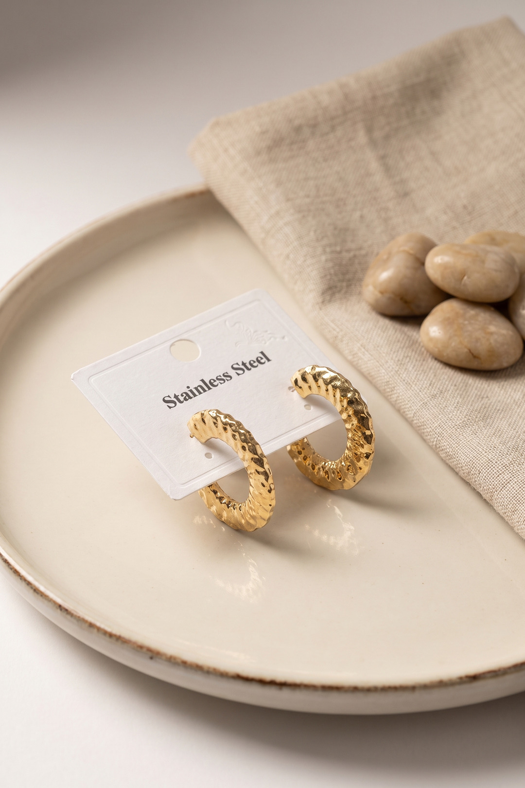 Küpe 316L Çelik Gold Renk Yarım Halka Model