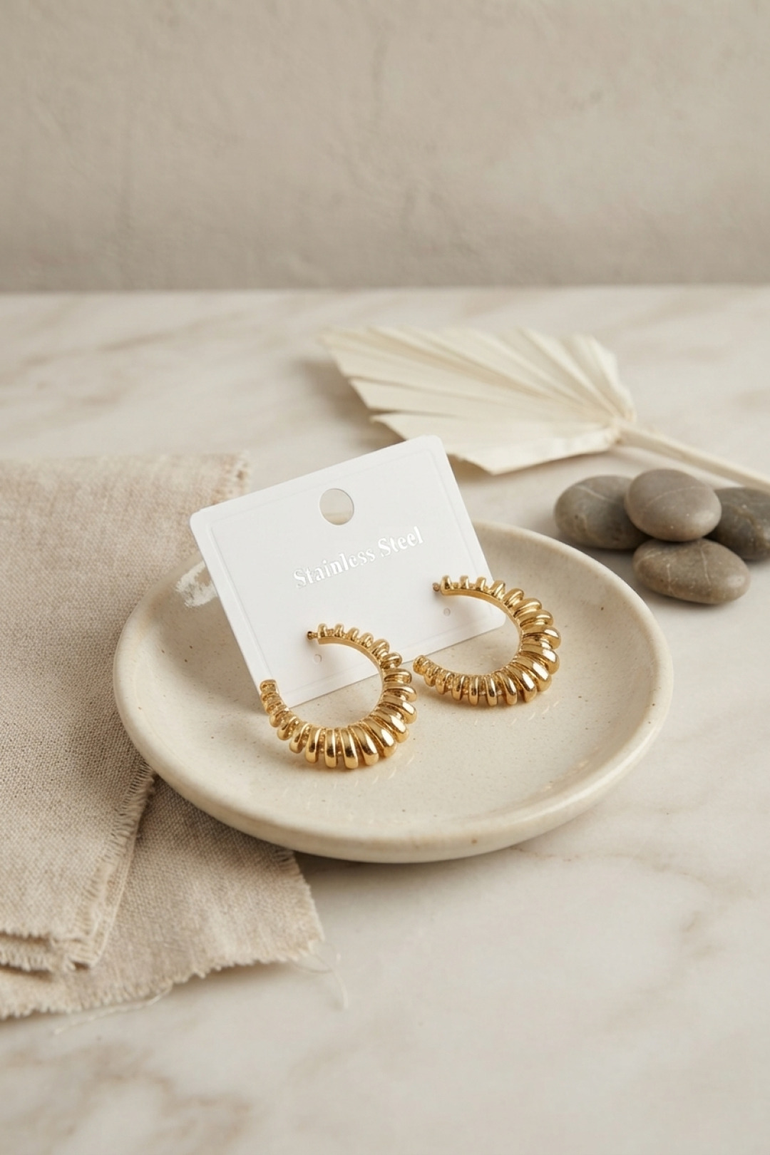 316L Çelik Halka Küpe Gold Renk Tırtıklı Model