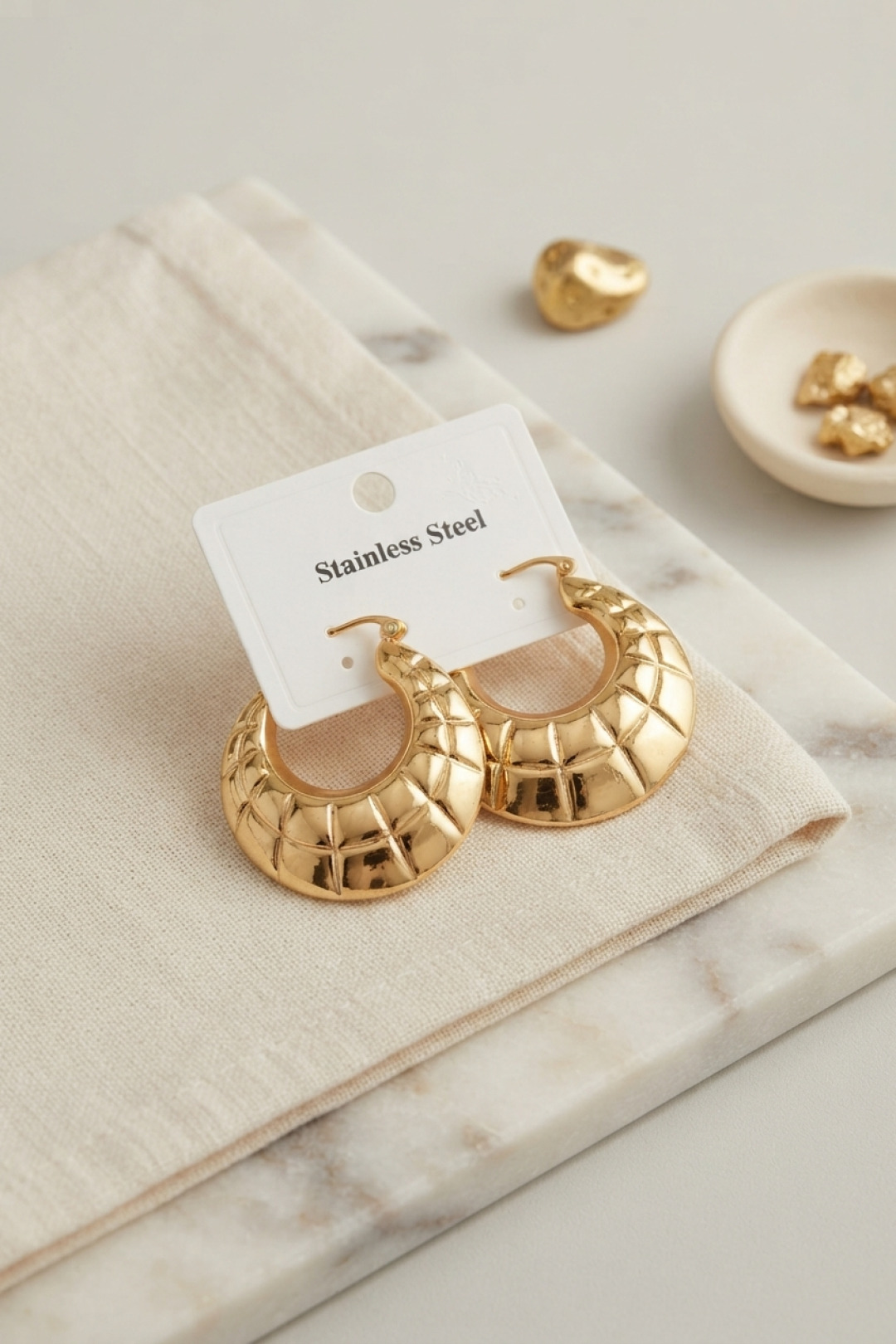 Küpe 316L Çelik Gold Kaplama Bohem Halka Model