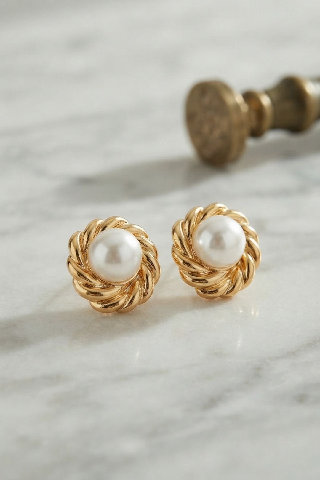 Kadın Küpe 316L Çelik Gold Renk İncili Model - Görsel 2