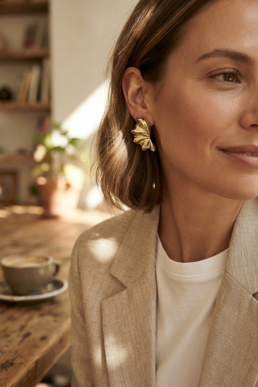 Küpe 316L Çelik Gold Renk Vintage Dalgalı Model - Görsel 2