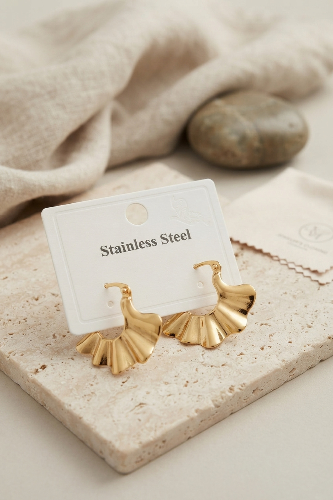 Küpe 316L Çelik Gold Kaplama Yelpaze Model