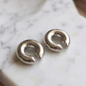 Çelik Earcuff Küpe Gümüş Renk Çiftli Piercing Gerektirmeyen