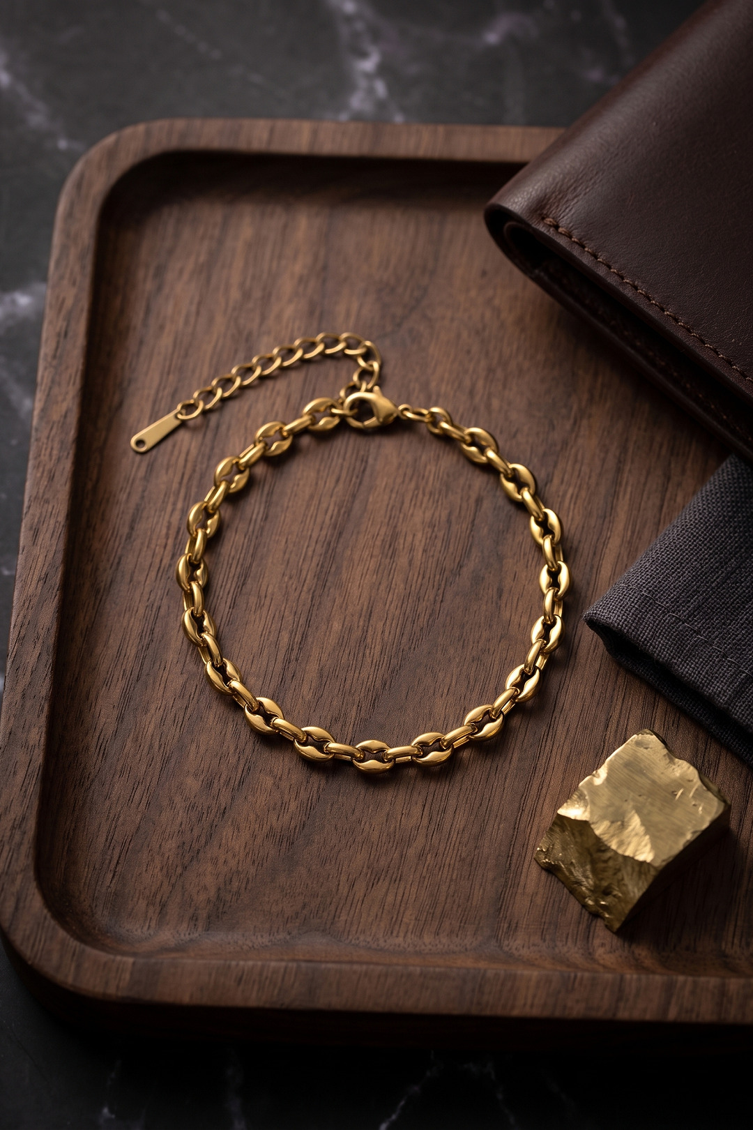316L Çelik Gold Rolo Zincir Erkek Bileklik Altın Kaplama