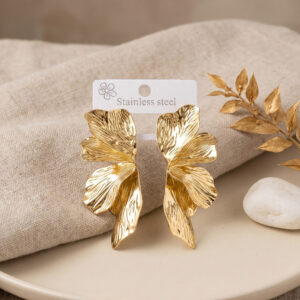 Çelik Gold Lotus Yaprak Kadın Küpe Altın Kaplama