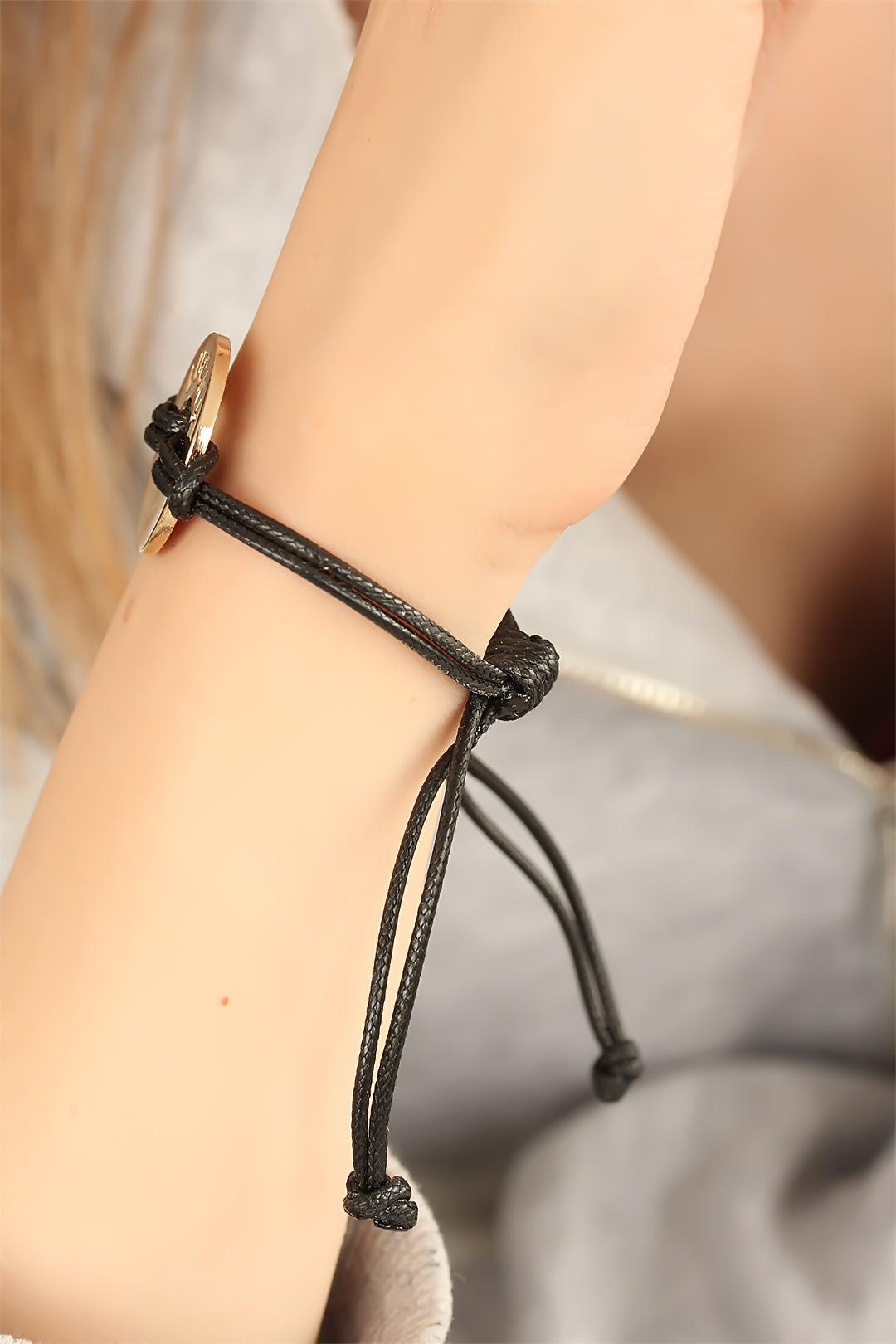 Lucky Yazılı Siyah Deri İpli Unisex Mood Bileklik - Görsel 2